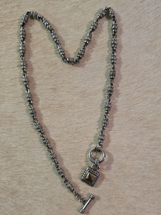 Brighton Jewelry - Vintage Brighton (?) Two-Tone Square Scroll Toggle Necklace!